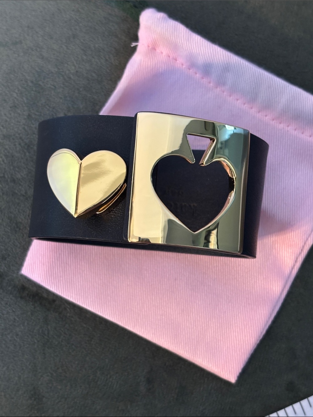 kate spade Black Leather Cuff with Gold Heart Spade Plate - Picture 3 of 8